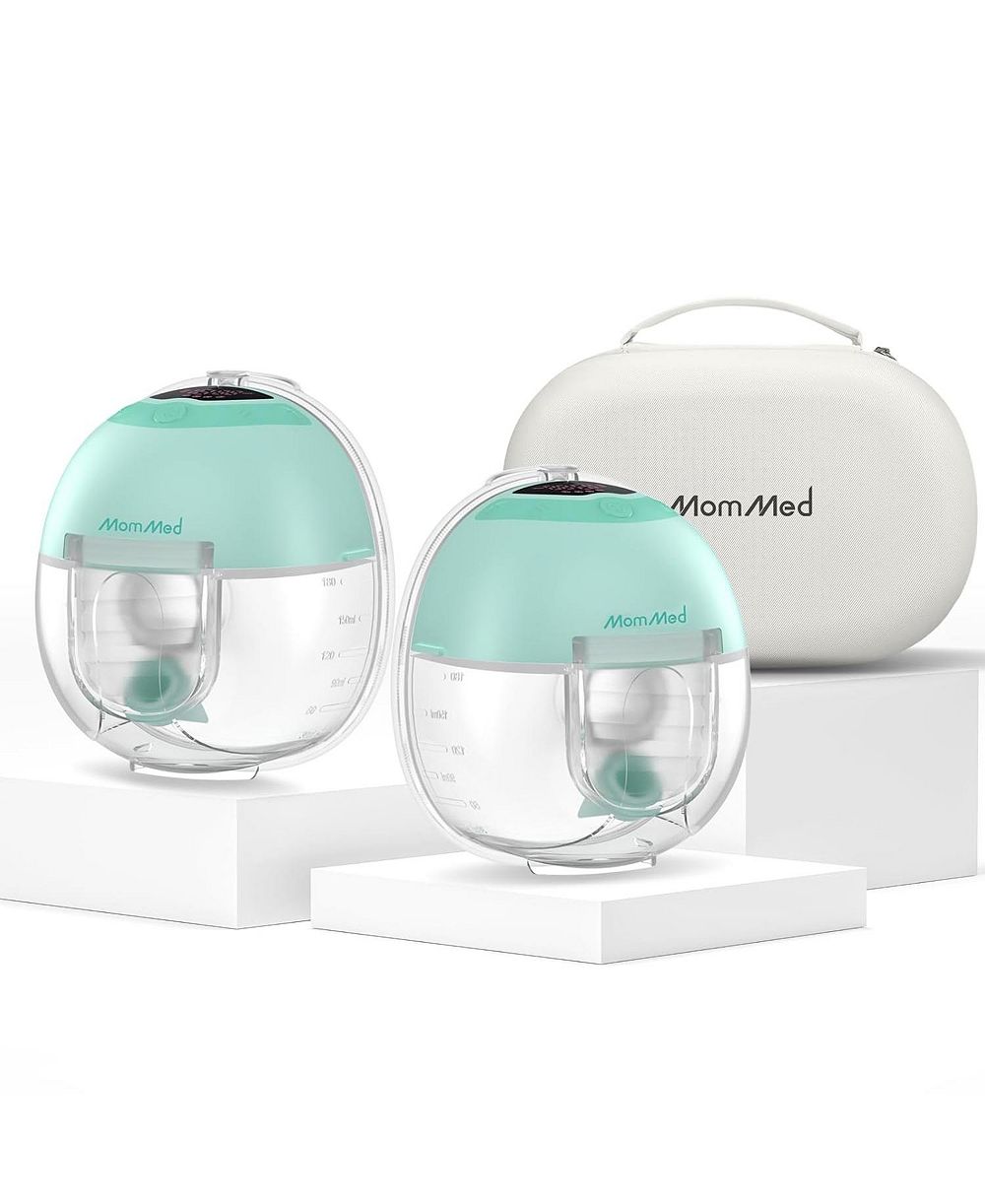 MOMMED Wearable 2 Breast Pump with Case Ultra Quiet in Bra Electric Pump One Tap Pause Night Light Leakproof 4 Modes 9 Levels 17/19/21mm Inserts