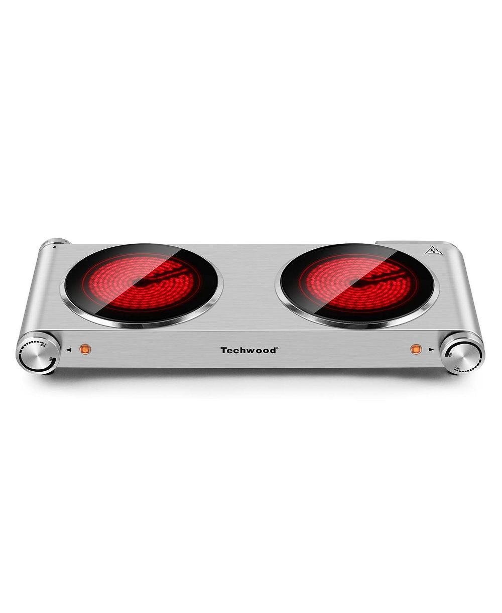 TECHWOOD 1800W 2 Burners Electric Hot Plate Cooktop Infrared Ceramic Stove Top Easy To Clean Knob Control Countertop