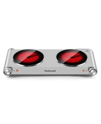 TECHWOOD 1800W 2 Burners Electric Hot Plate Cooktop Infrared Ceramic Stove Top Easy To Clean Knob Control Countertop