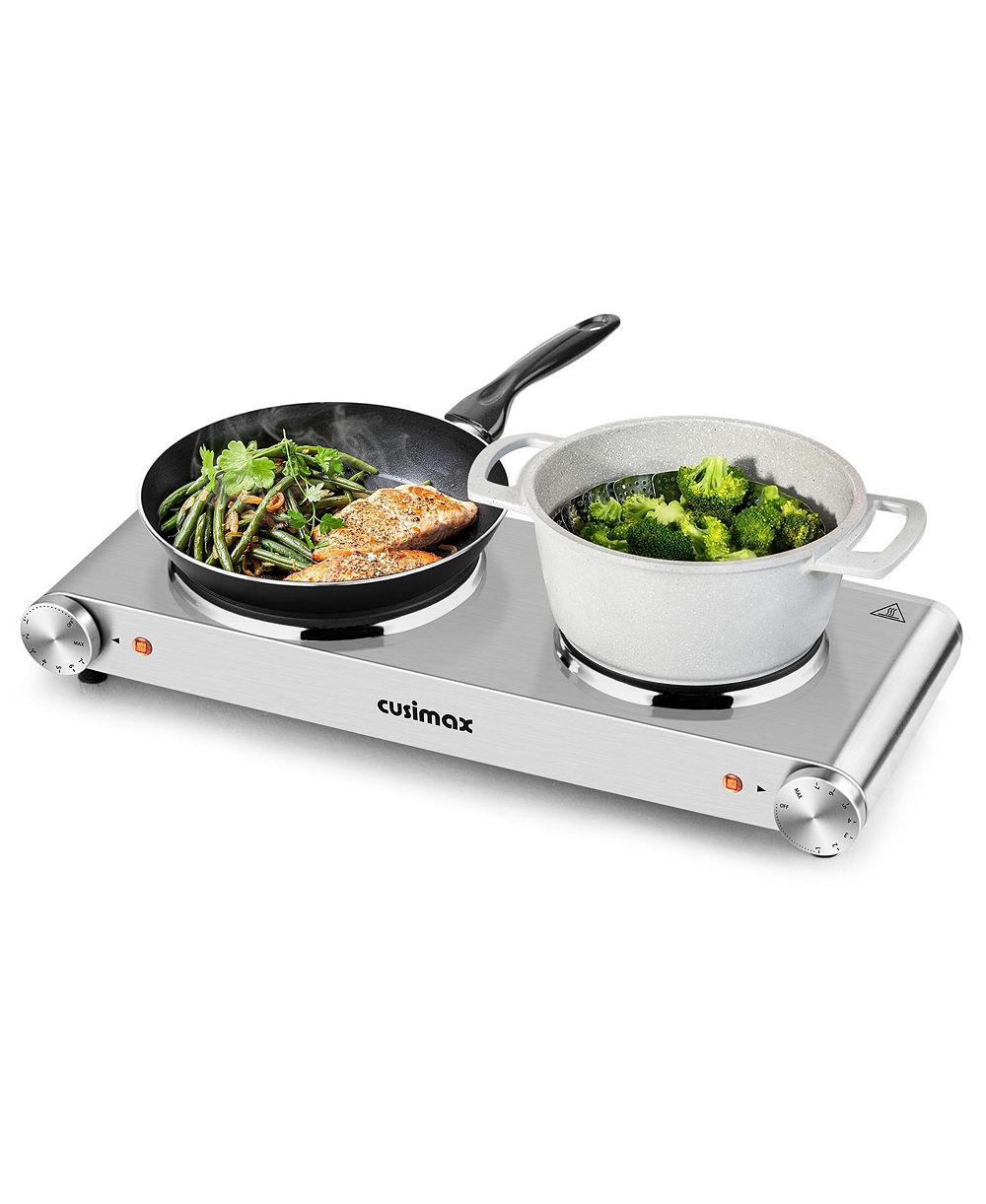 CUSIMAX 1800 Вт электрическая варочная панель из нержавеющей стали, двойная конфорка с регулировкой температуры, портативная электрическая плита