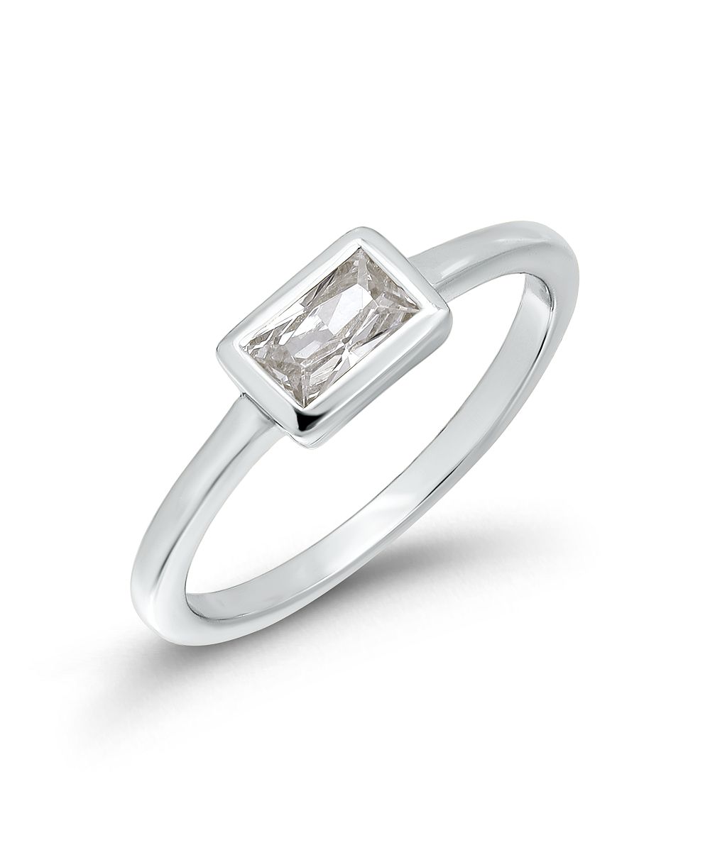 Macy's Cubic Zirconia Baguette Silver-Tone Pinky Ring