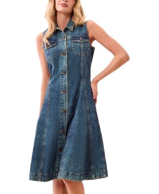TRIBAL Women's Flowy Denim Fit-and-Flare Midi Dress