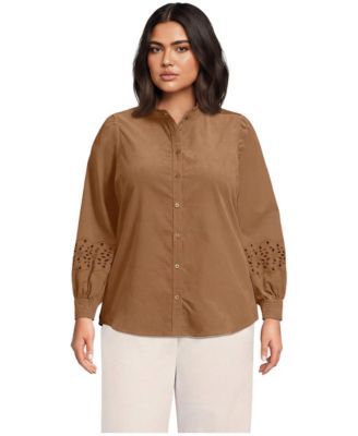 Lands' End Plus Size Pinwale Corduroy Eyelet Sleeves Shirt