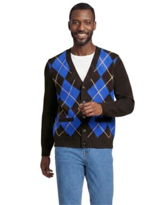 Lands' End Men's Long Sleeve Fuzzy Argyle Cardigan Sweater