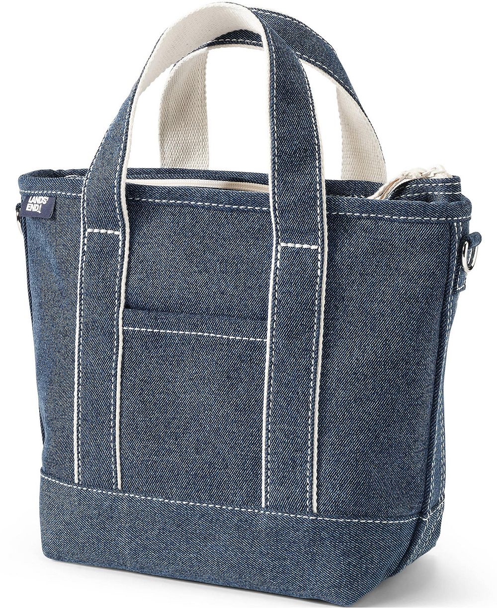 Lands' End Small Denim Zip Top Tote Bag