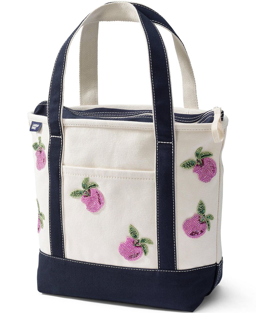 Lands' End Medium Applique Zip Top Canvas Tote
