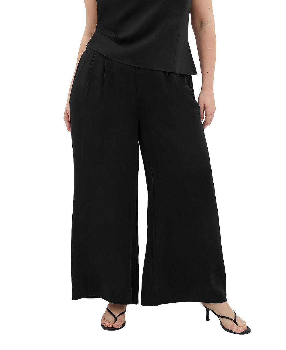 City Chic Plus Size Jett Pleated Sateen Wide-Leg Pants