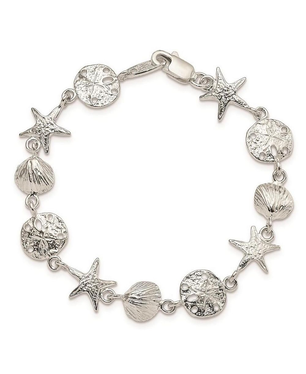 Curata Jewelry браслет из чистого стерлингового серебра с ракушками, морскими звездами и песчаными долларами