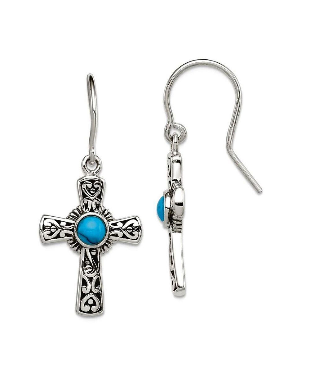 Curata Jewelry серьги-подвески в виде креста из серебра 925 пробы с антикварной отделкой и имитацией бирюзы, 33x16mm