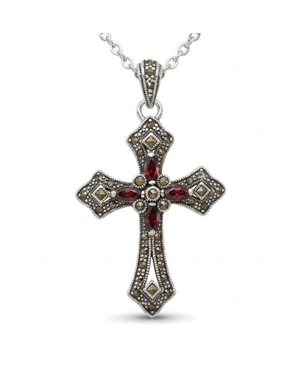 Curata Jewelry кулон-крест из стерлингового серебра с фианитами и марказитом в античном исполнении