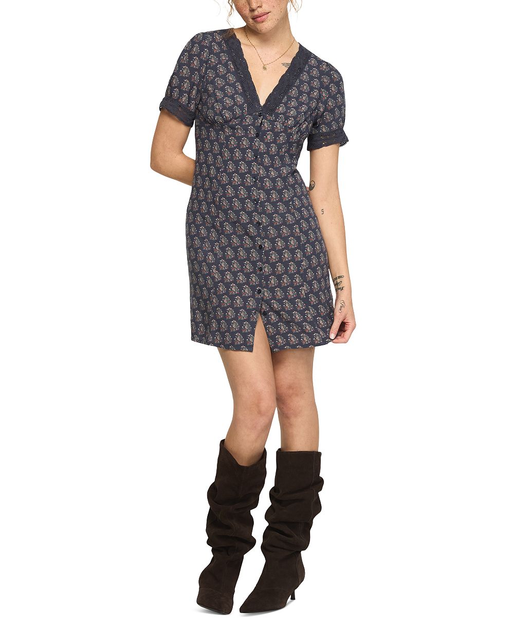 Женское мини-платье Lucky Brand с кружевной отделкой и коротким рукавом