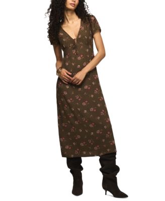Женское миди-платье Lucky Brand Simone с цветочной вышивкой и силуэтом А-линии