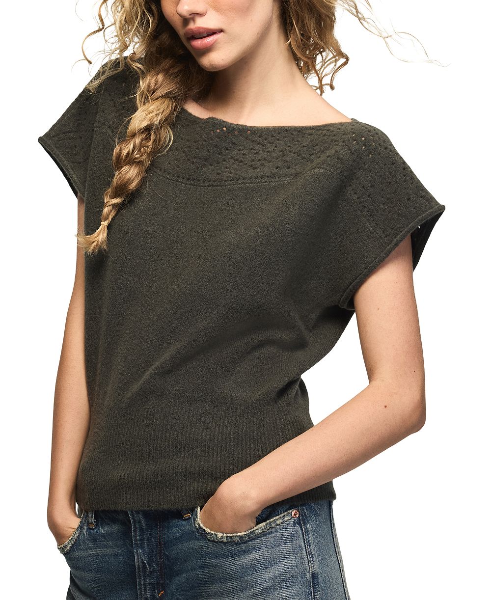 Lucky Brand женский короткий свитер с лодочным вырезом и коротким рукавом из ажурной вязки