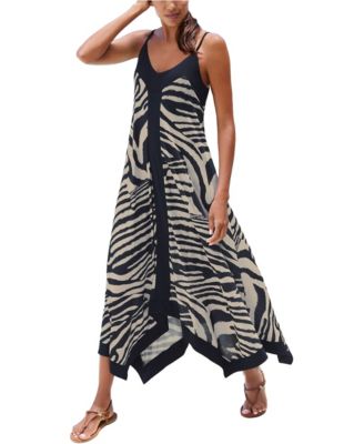 LASCANA Women's Color-Block Deep V-Neckline Animal-Print Midi Dress