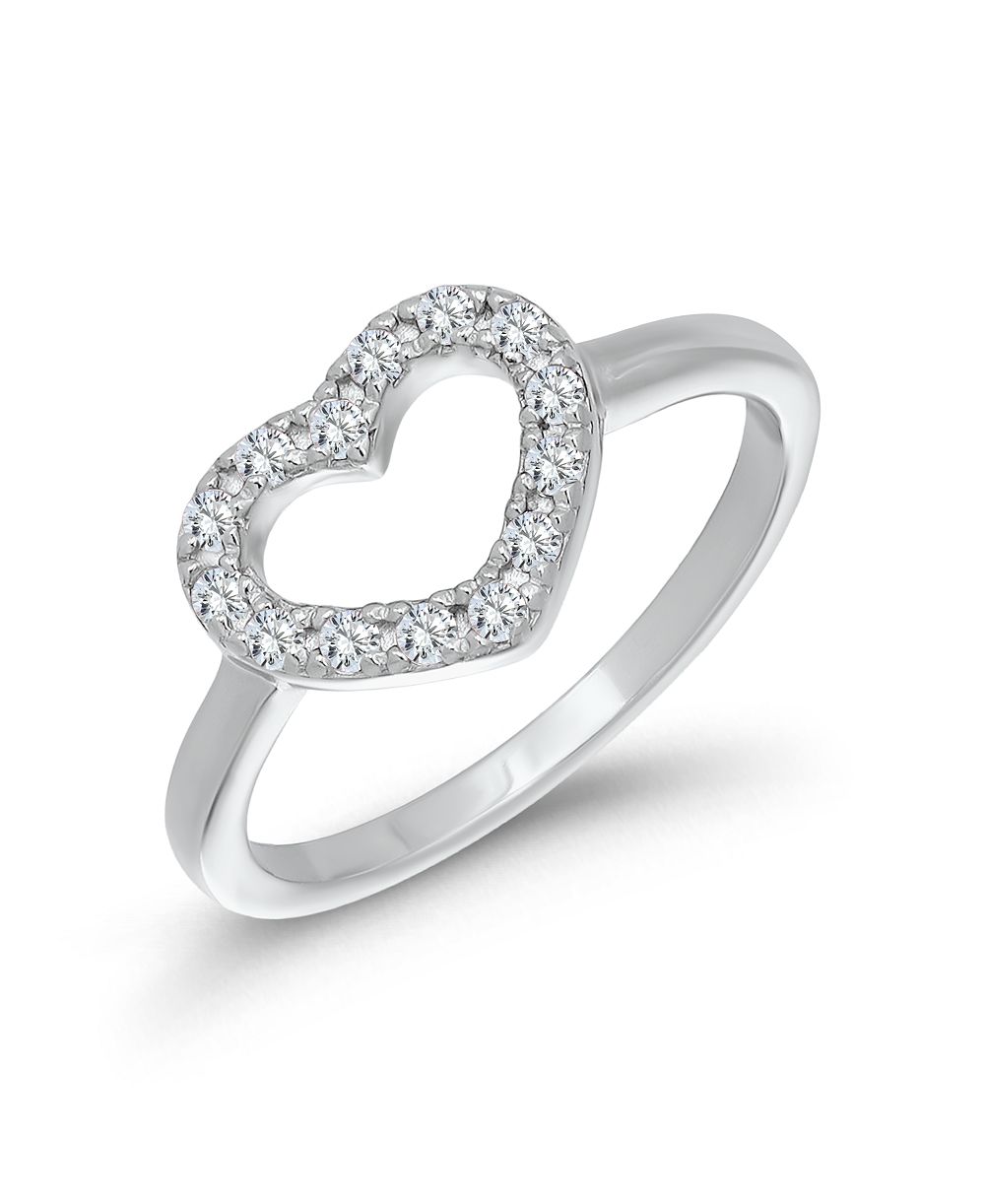 Macy's Cubic Zirconia Silver-Tone Heart Pinky Ring