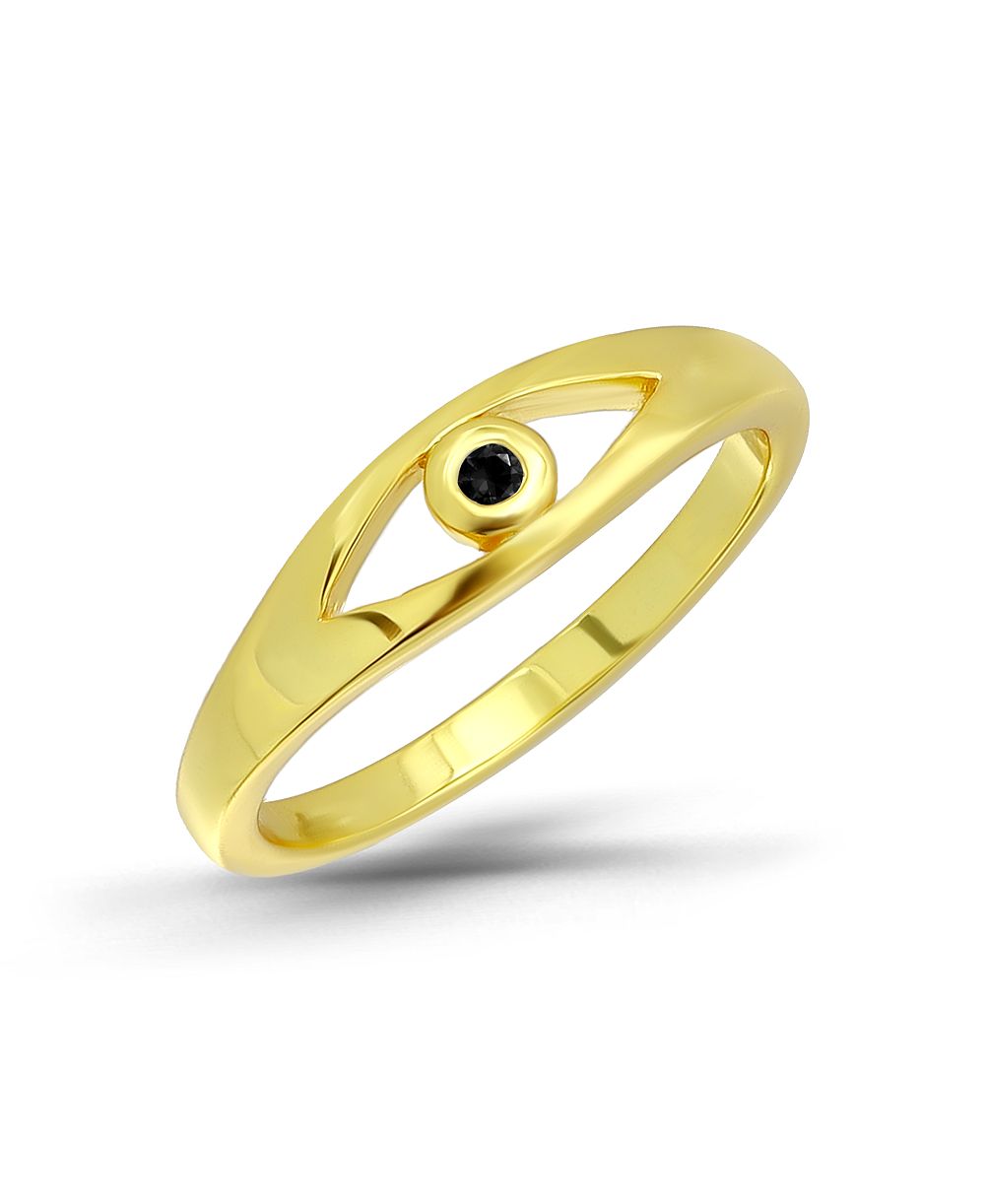 Macy's Gold-Tone Black Cubic Zirconia Evil Eye Pinky Ring