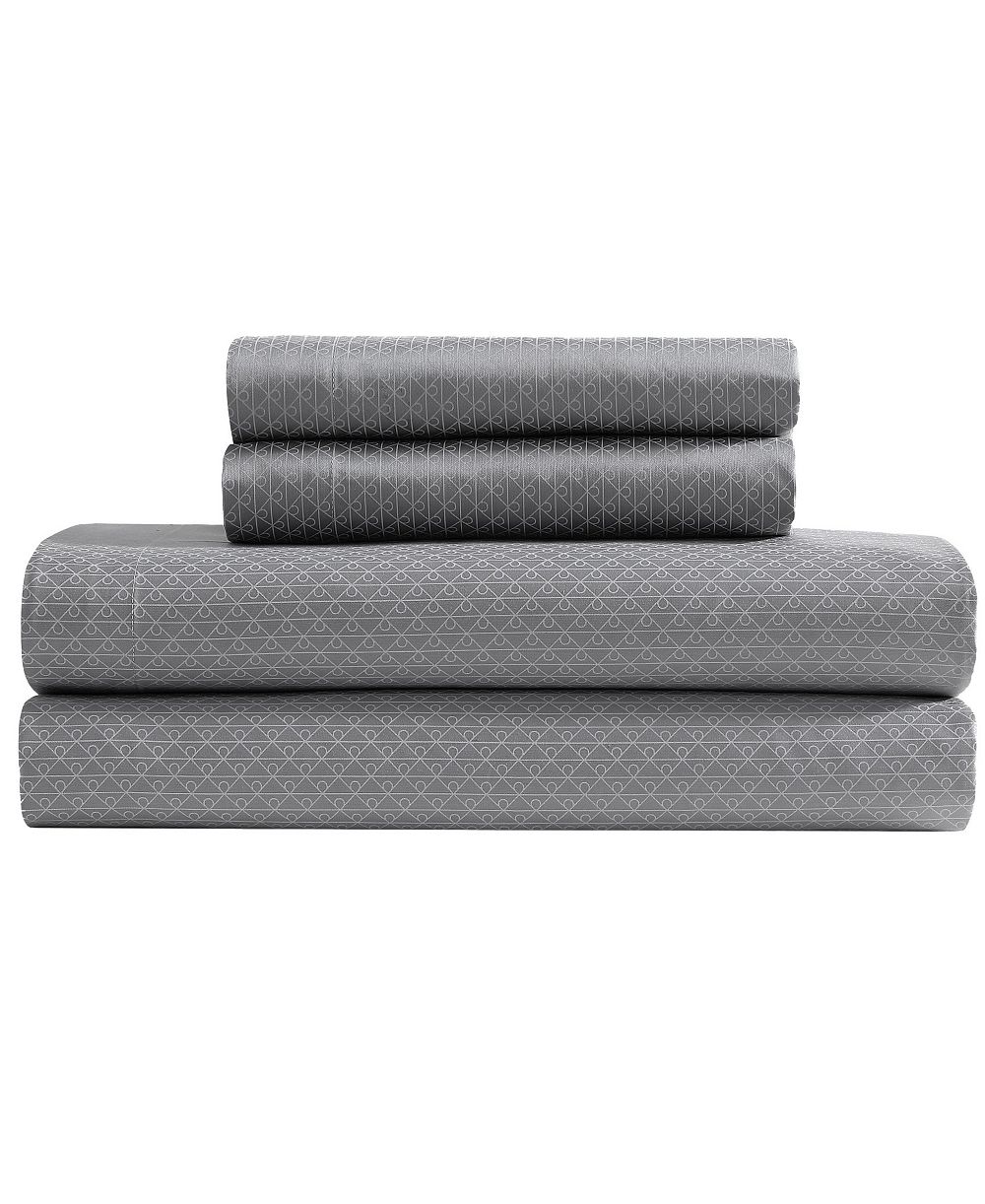 Calvin Klein Emblem 300-Thread Count Printed Sateen 4-Piece Sheet Set, Queen