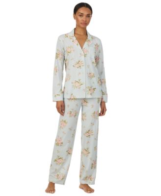 Lauren Ralph Lauren Women's Long-Sleeve Notch-Collar Floral Pajama Top and Pajama Pants, 2-Piece Set