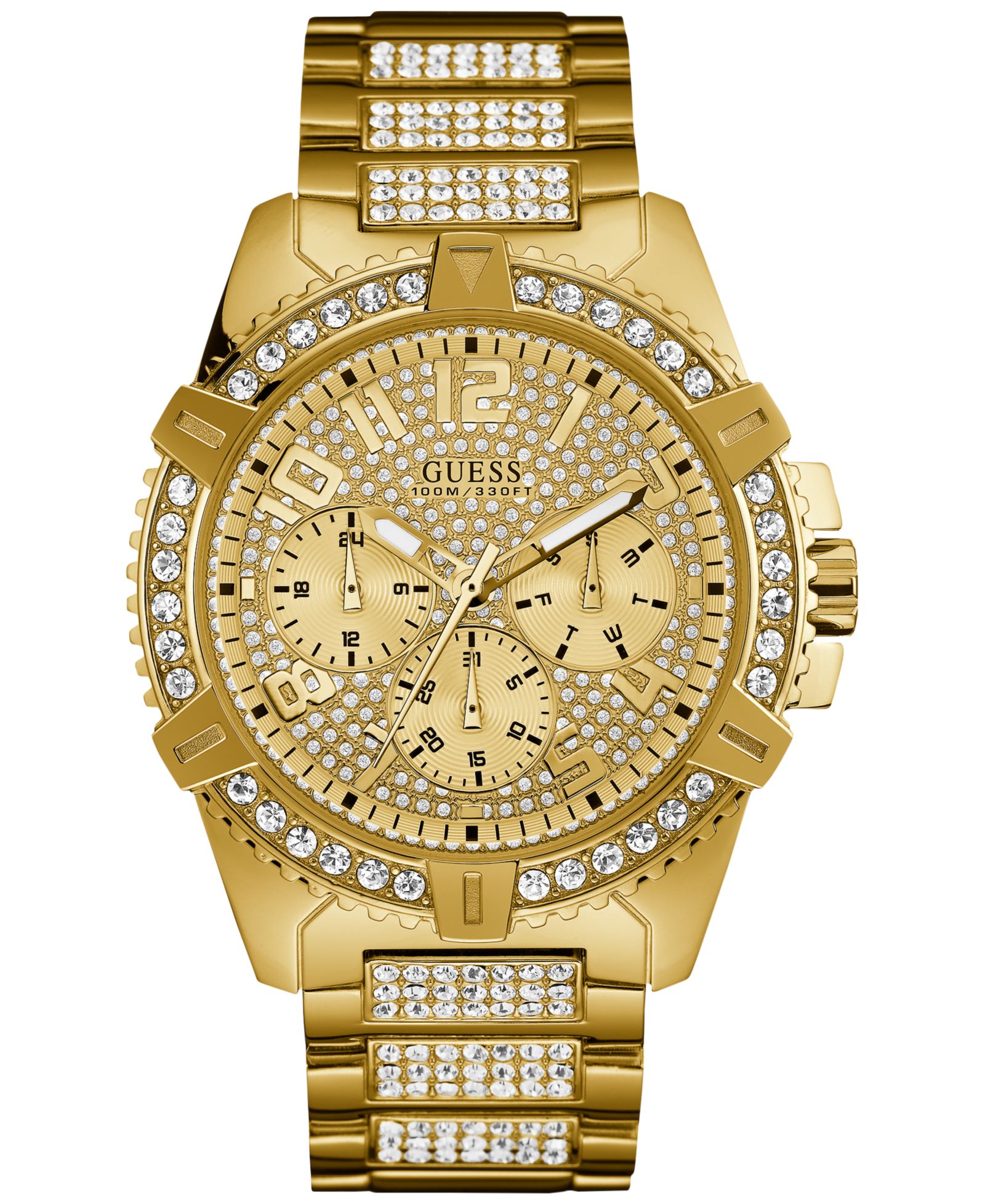GUESS Мужские наручные часы из нержавеющей стали с кристаллами, 46mm