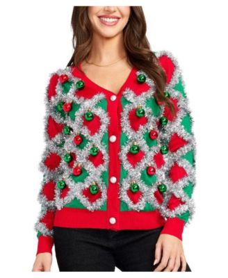 Tipsy Elves Women's Tacky Tinsel Holiday V-Neck Button-Front Cardigan