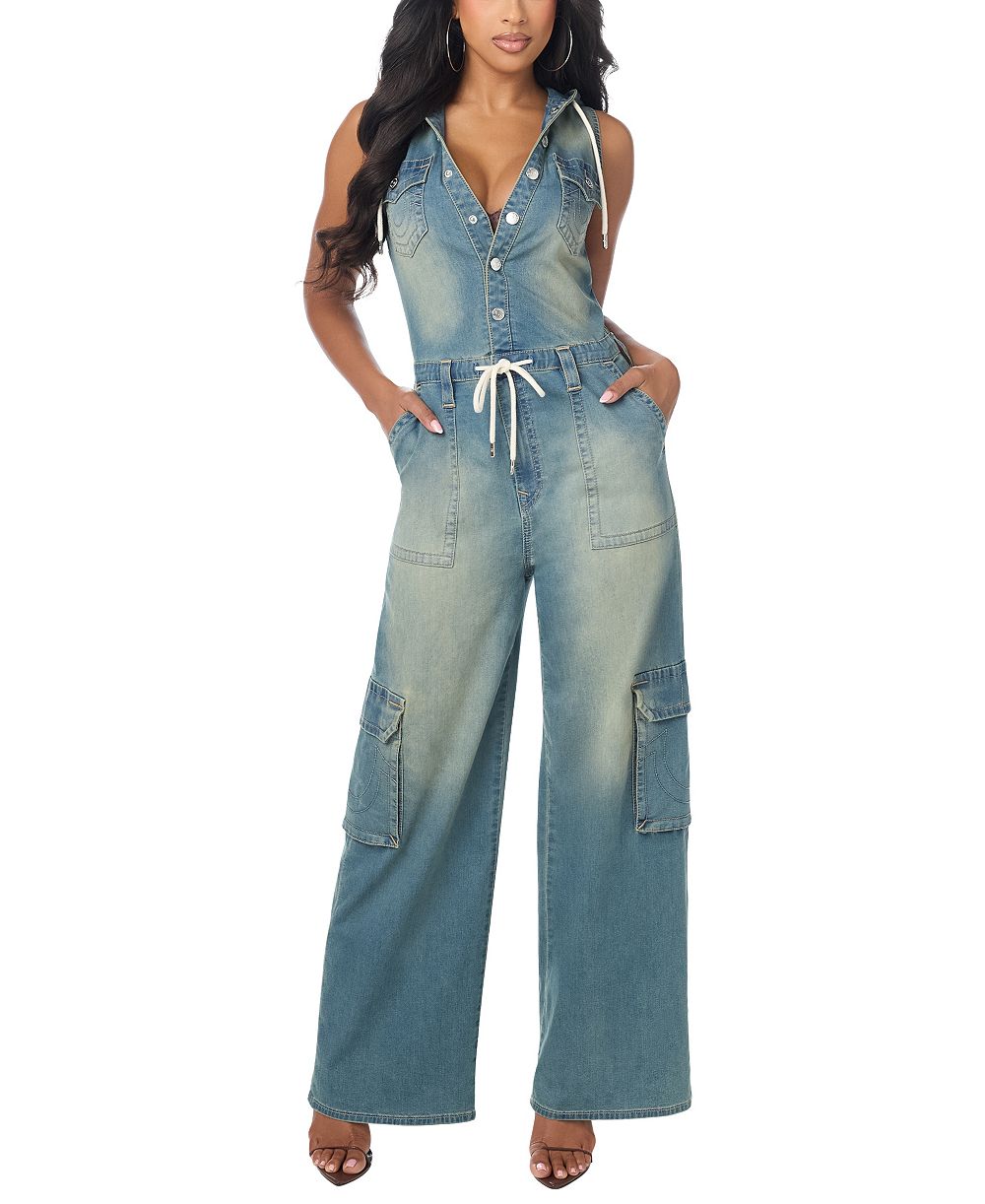True Religion Women's Cargo Wide-Leg Sleeveless Jumpsuit