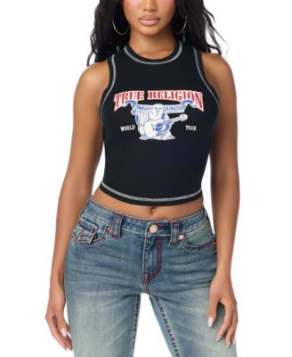 True Religion Women's Racer Graphic Cropped Tank Top