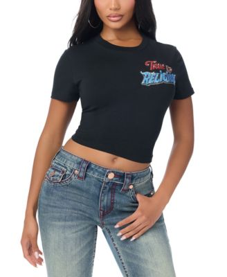 True Religion Women's Baby Graphic Crop Y2K T-Shirt