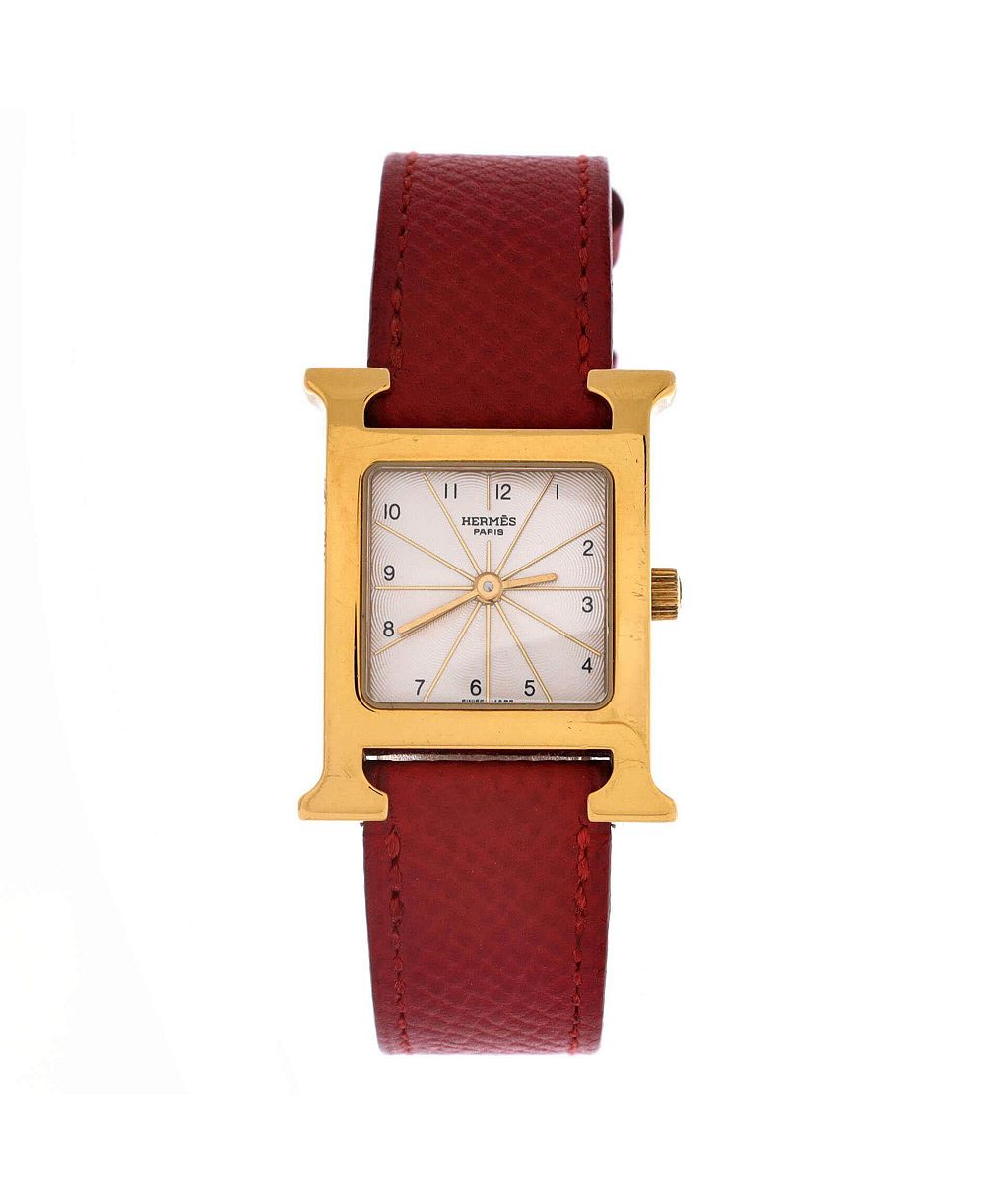 Pre-Owned Hermes Heure H кварцевые часы в покрытом металле и коже 21 мм