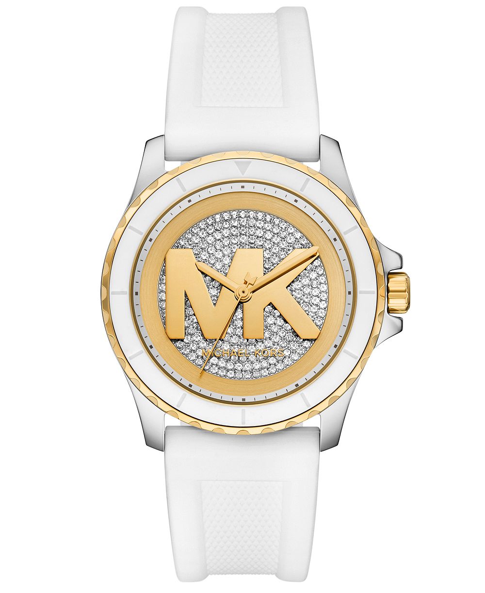 Часы Michael Kors женские кварцевые водонепроницаемые с белым силиконовым ремешком; 43 мм