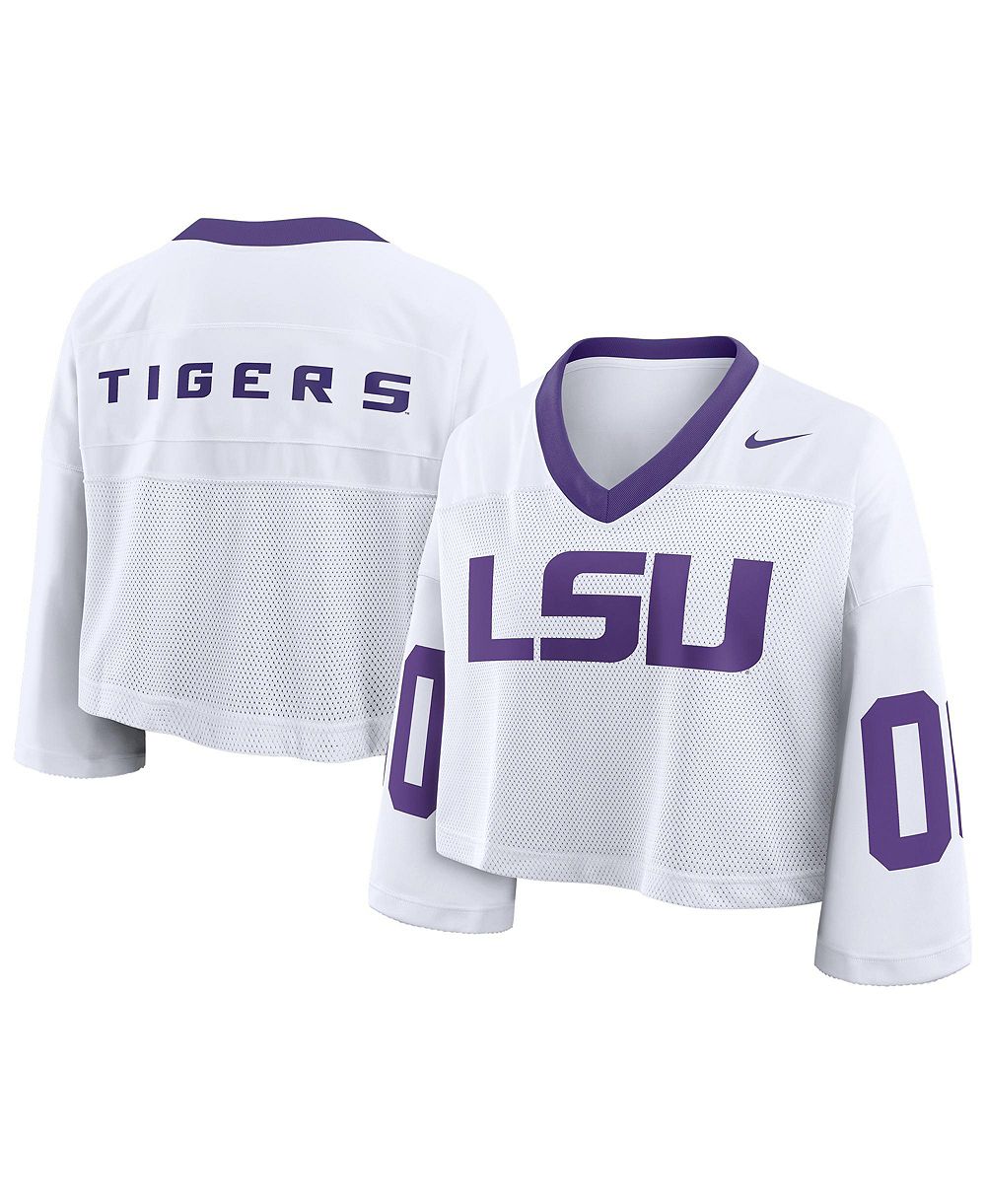 Женская укороченная модная джерси Nike White LSU Tigers Oversized Logo