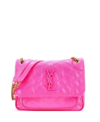 Б/у маленькая сумка Saint Laurent Baby Niki с цепочкой и клапаном, кожа мателасе с косым узором