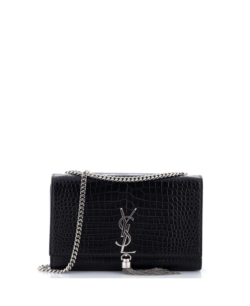 Pre-Owned Saint Laurent Medium Classic Monogram Tassel Crossbody Bag Embossed Leather