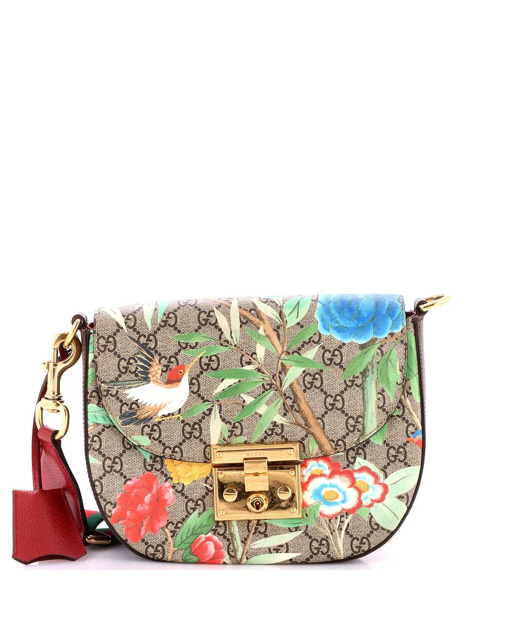Pre-Owned Gucci Medium Padlock Saddle плечевая сумка Tian Print GG покрытая холщовая