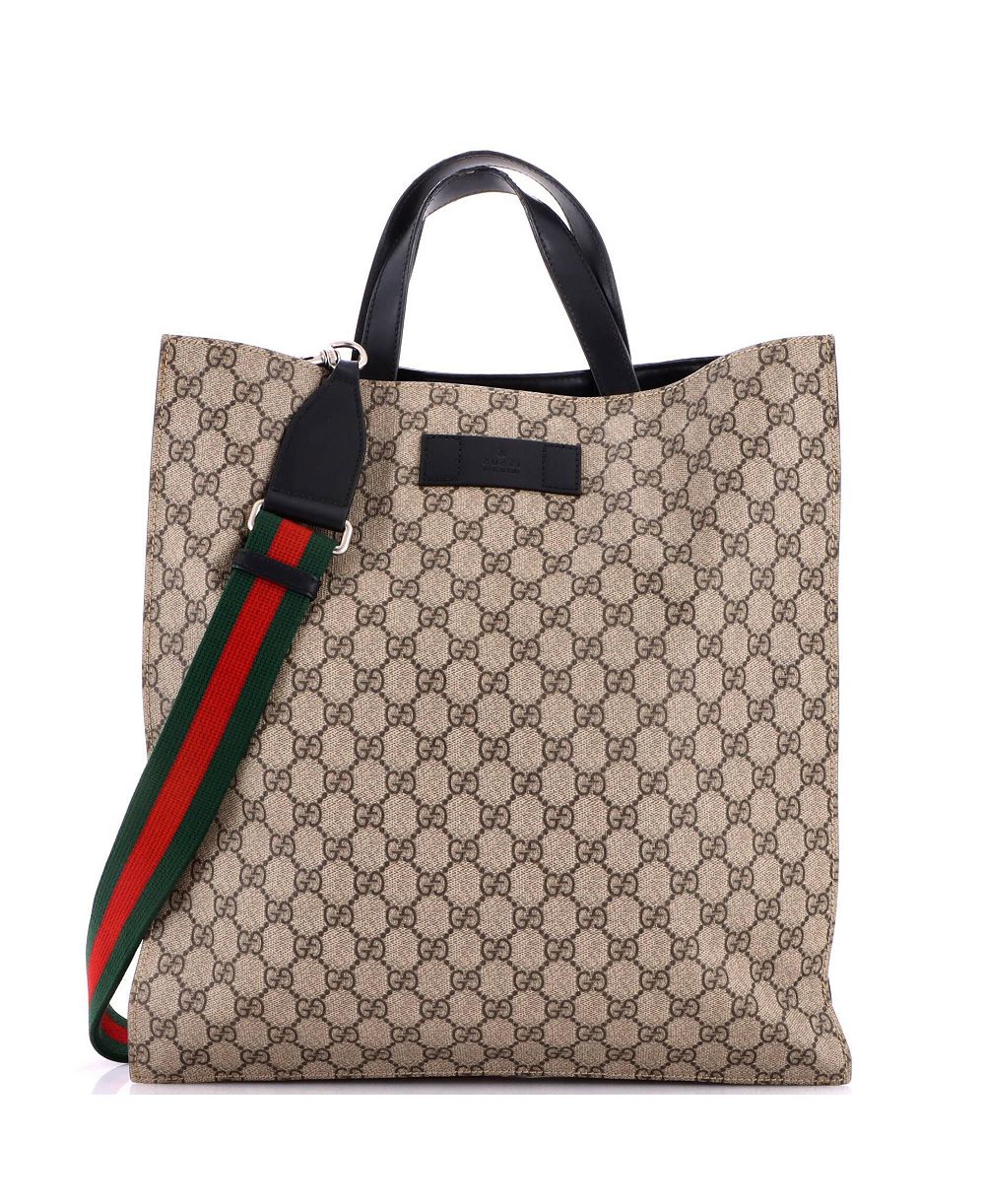 Большая трансформируемая мягкая сумка-шоппер Pre-Owned Gucci Tall Convertible Soft Open Tote GG из лакированного холста
