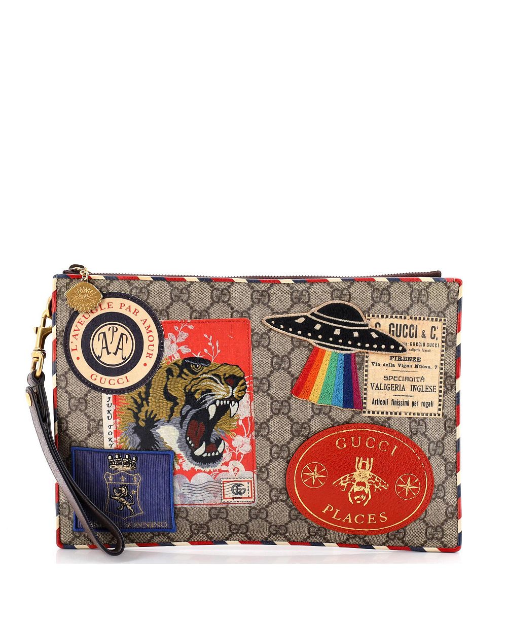 Pre-Owned Gucci Courrier GG Coated Canvas Applique Pouch