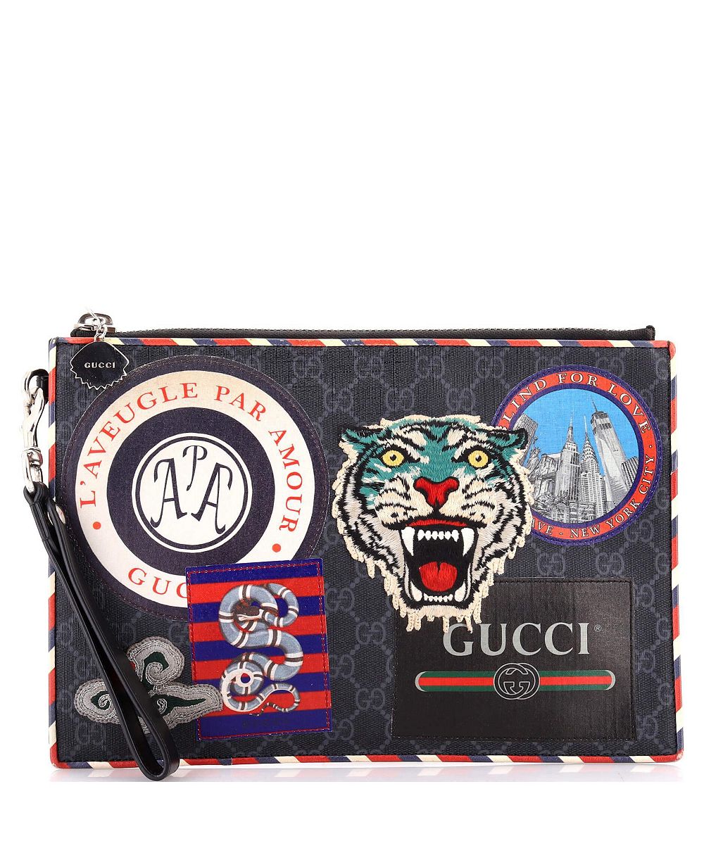 Pre-Owned Gucci Night Courrier Pouch GG Coated Canvas with Applique