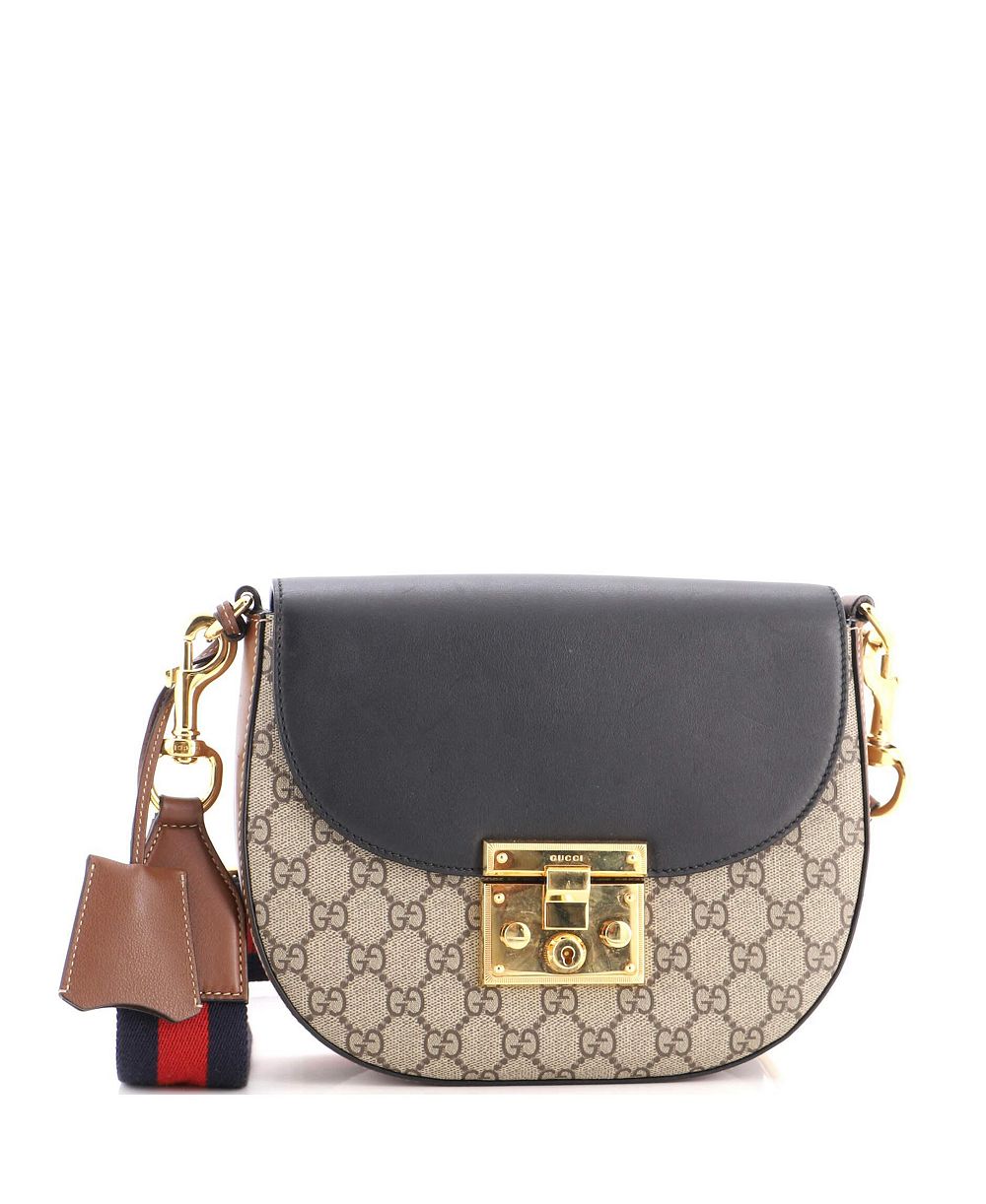 Сумка Gucci Medium Padlock Saddle через плечо из ткани GG coated canvas и кожи, средняя