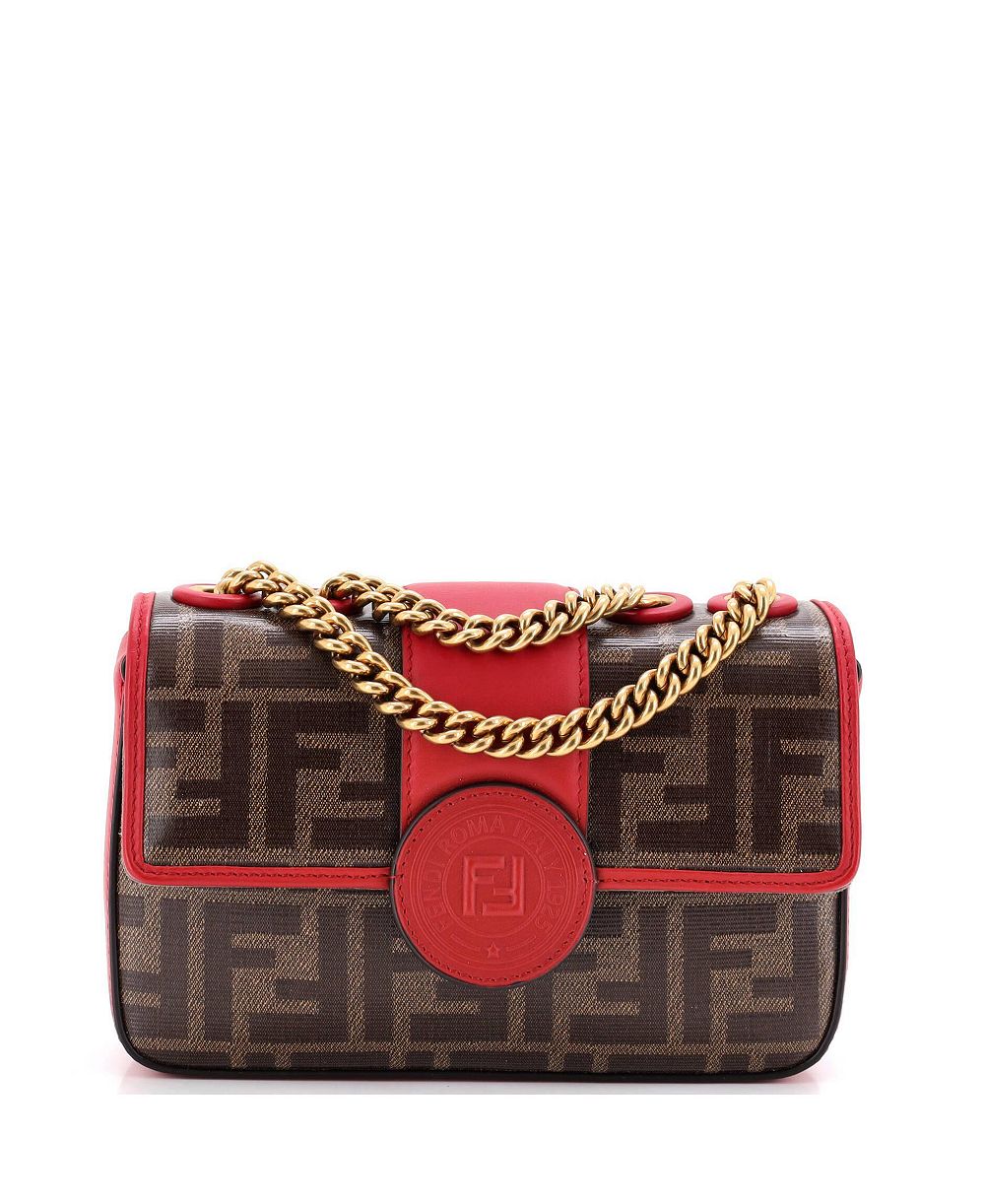 Pre-Owned Fendi Mini FF Logo Stamp Flap Bag Zucca Coated Canvas with Leather