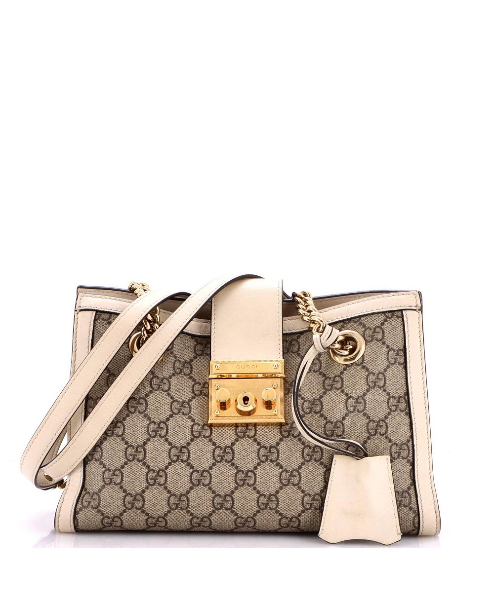 Pre-Owned Gucci Small Padlock Chain Tote GG Coated Canvas with Leather