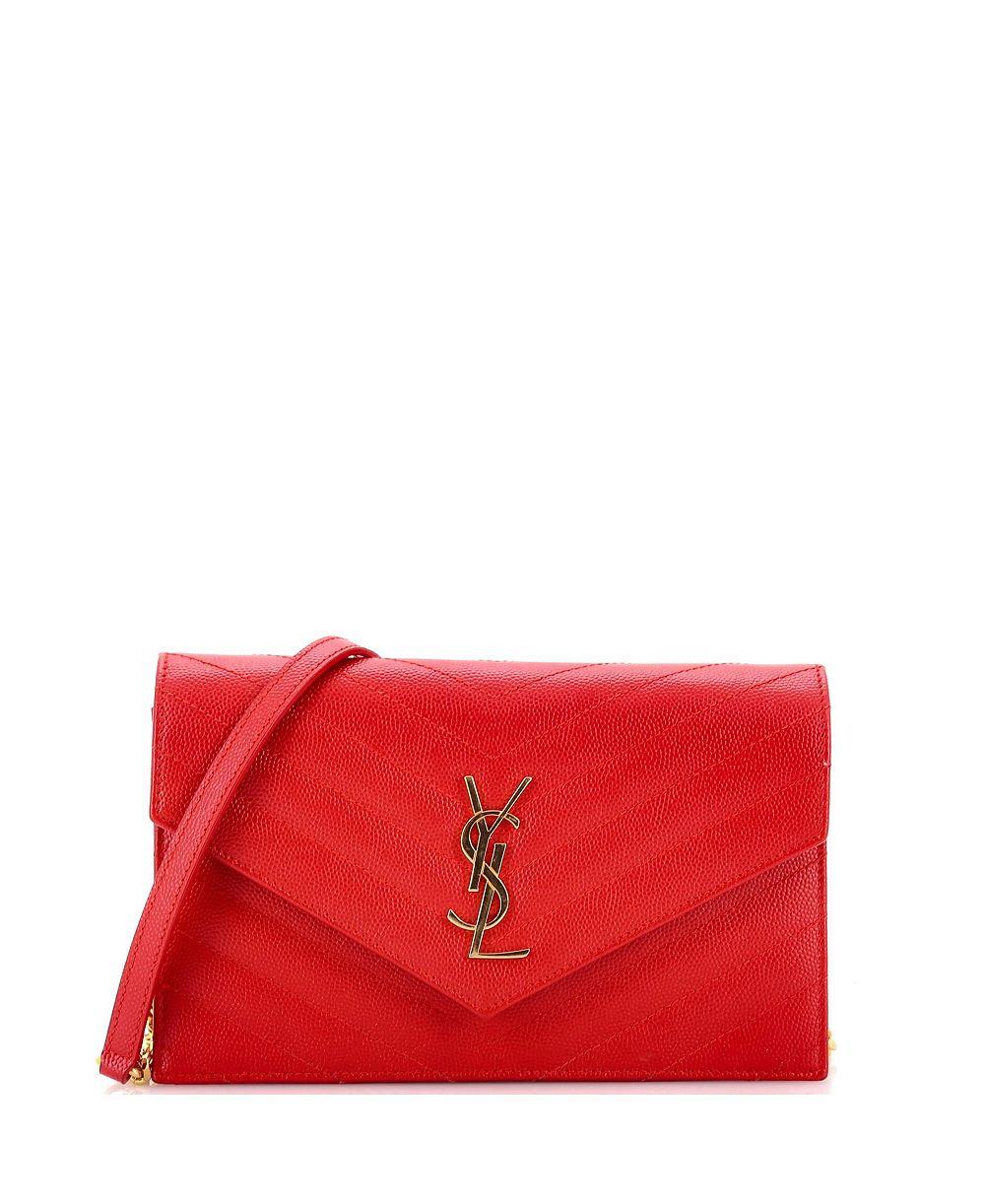 Pre-Owned Saint Laurent Classic Monogram Matelasse Chevron Crossbody Wallet on Chain