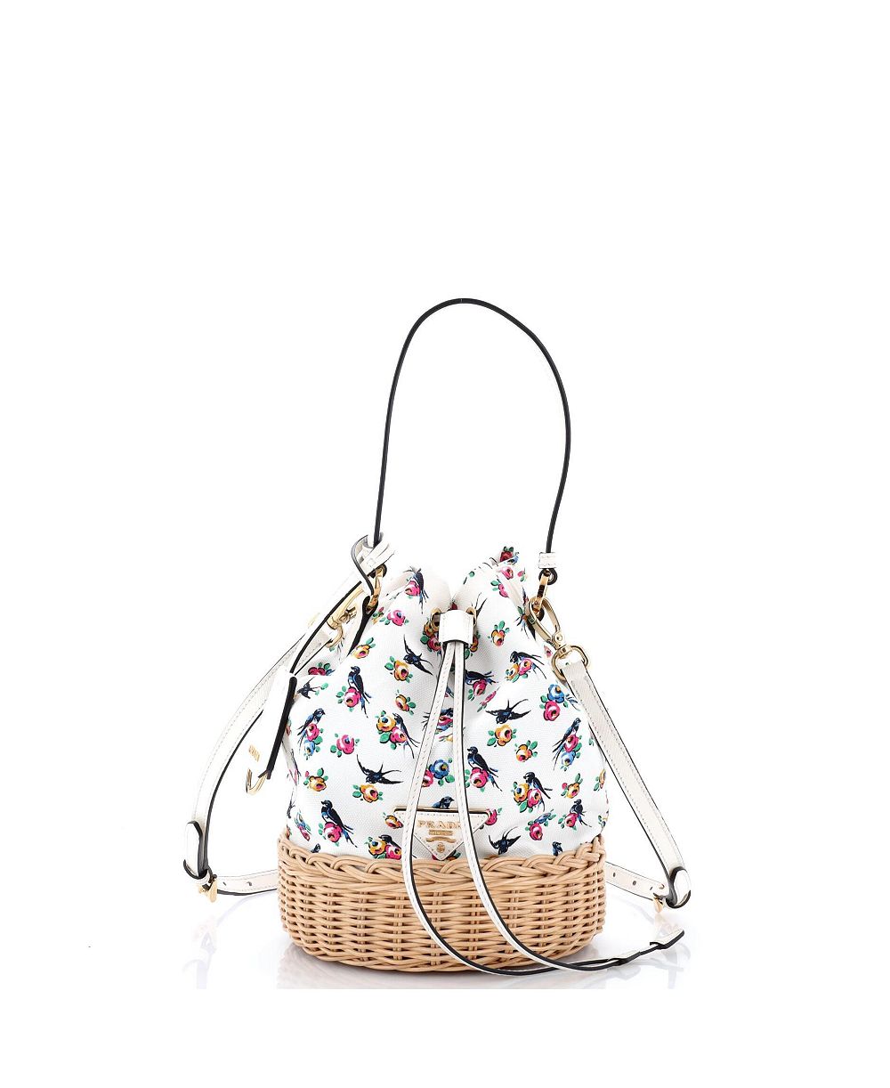 Pre-Owned Prada Small Drawstring Bucket Bag Printed Canvas and Wicker