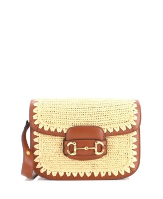 Б/у сумка через плечо Gucci Small Horsebit 1955 с эффектом рафии и кожи