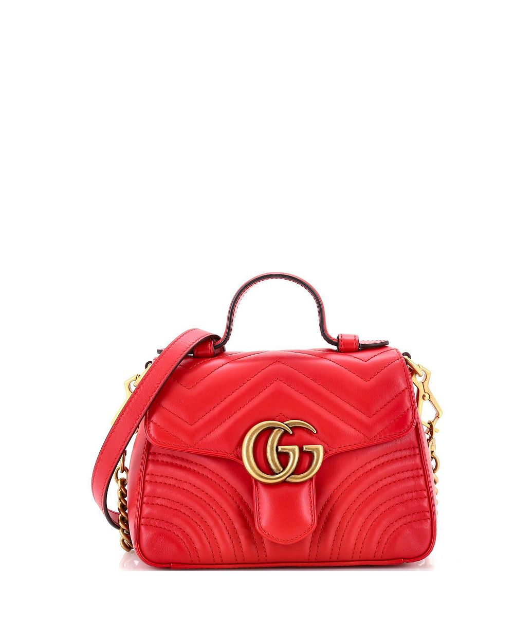 Б/у мини-сумка Gucci Mini GG Marmont с клапаном и ручкой для переноски из стеганой кожи