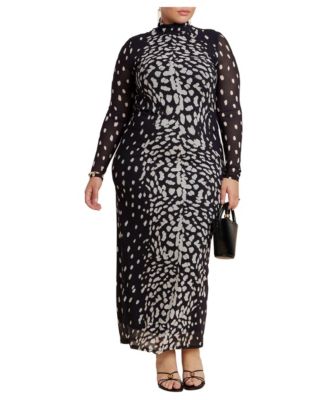 ELOQUII Plus Size Animal-Print Mock-Neck Maxi Dress
