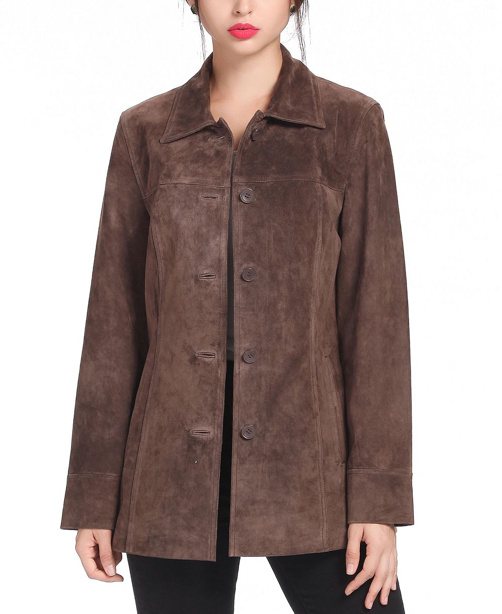 BGSD Women's Cora Button-Front Suede Leather Car Coat
