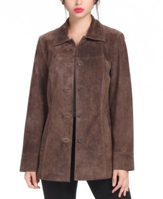 BGSD Women's Cora Button-Front Suede Leather Car Coat