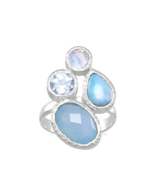 Curata Jewelry Multi-Stone Chalcedony, Larimar, Topaz And Moonstone Cluster Ring Sterling Silver
