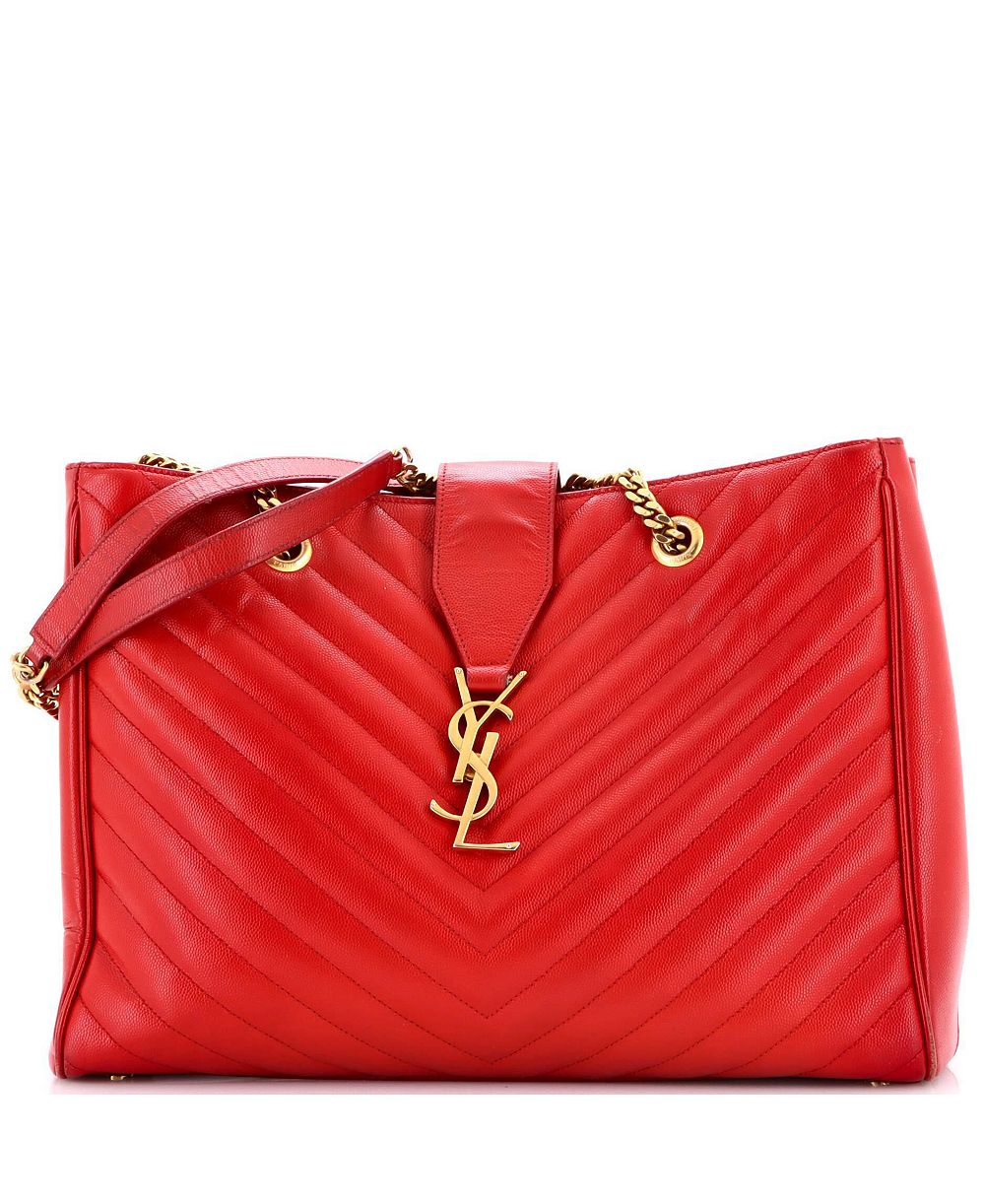 Pre-Owned Saint Laurent Large Classic Monogram Shopper Matelasse Chevron Leather