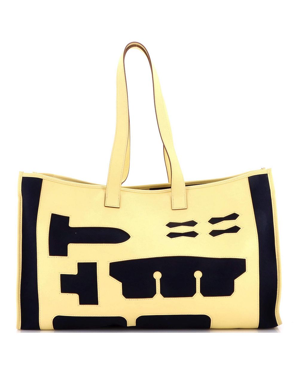 Б/у сумка-тоут HERMÉS из ткани и кожи, 19,5"Ш x 8"В x 5"Г