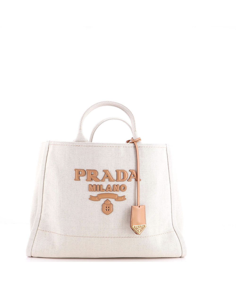 Pre-Owned Prada большая сумка-тоут с логотипом из льняной смеси